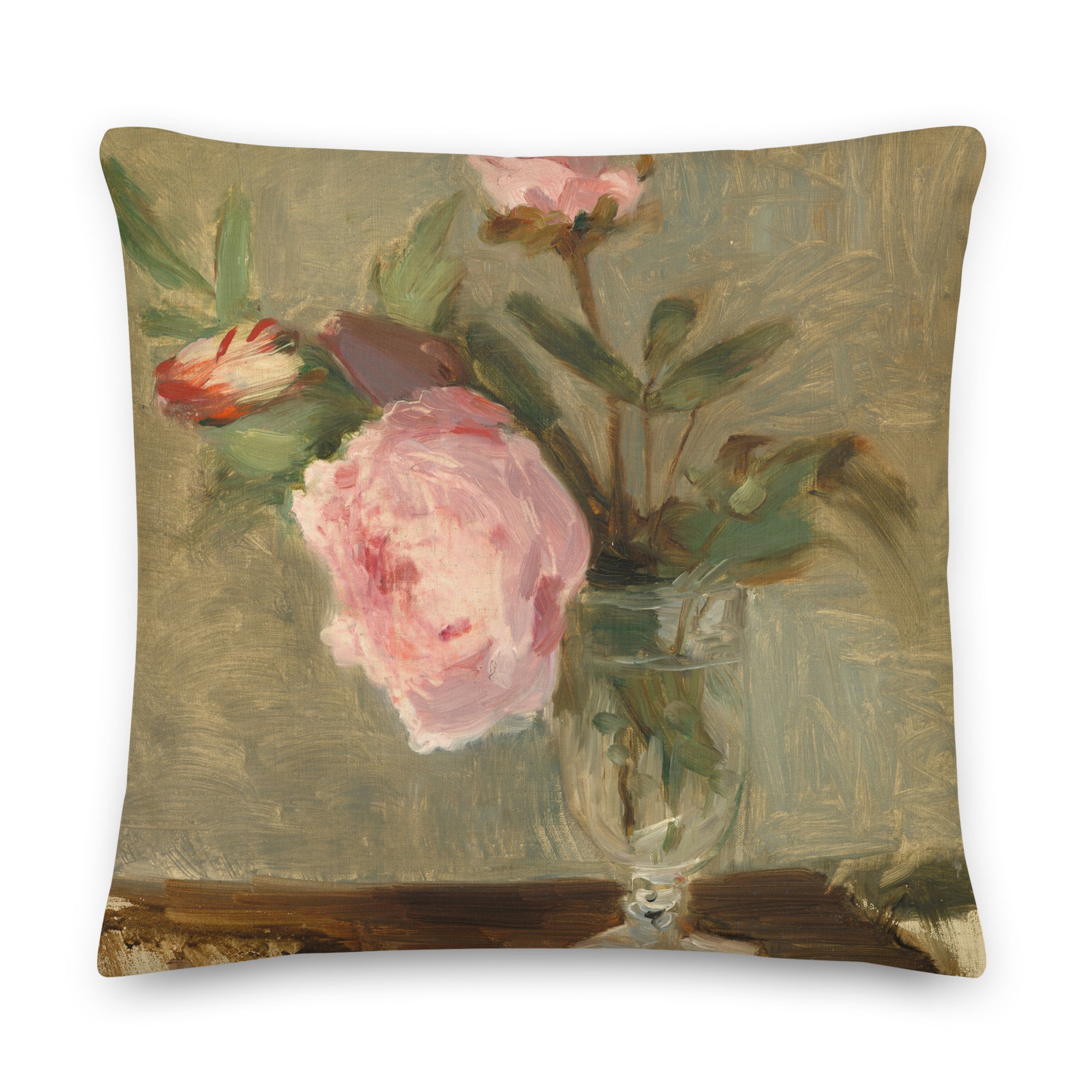 Peonies Linen Throw Pillow by Berthe Morisot - Premium Quality Decorative Cushion for Elegant Home Decor - Rosetta Creative Boutique